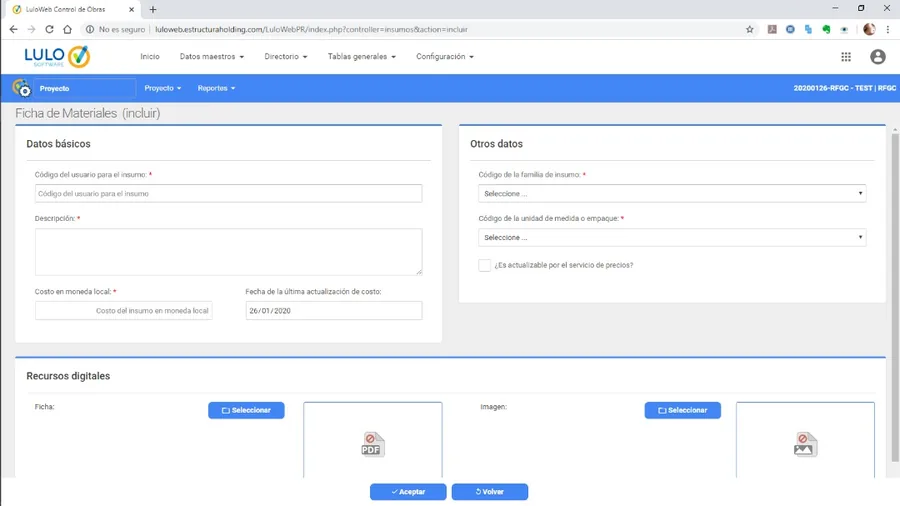 Ficha de materiales con datos básicos y recursos digitales